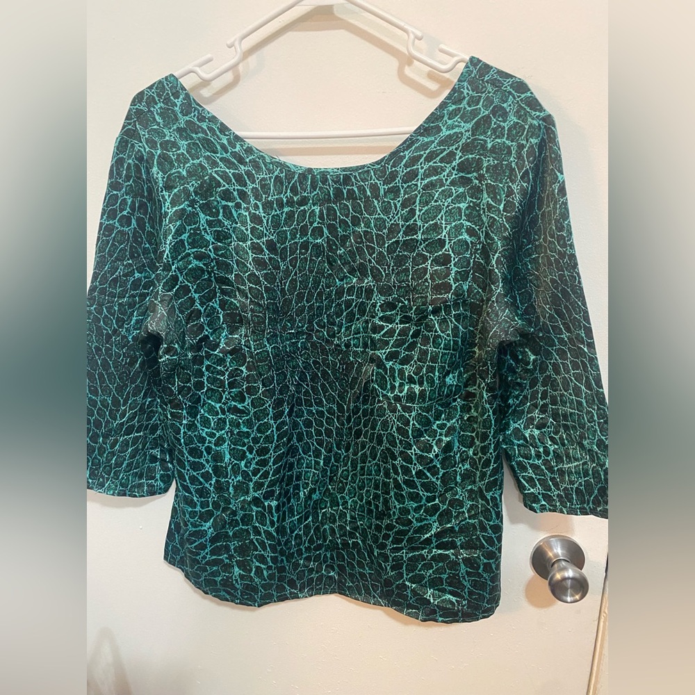 a.n.a Teal Patterned Women's Blouse